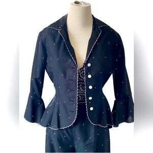 Patricia Rhodes Cotton Peplum Eyelet Button Down Top. Black/ White  4